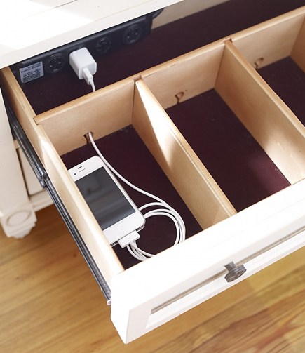 kitchen cabinet organizers - cell phone charging station drawer by Art Van via Atticmag