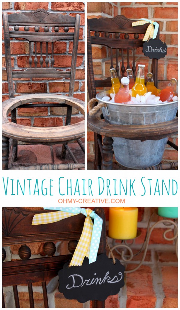 repurpose chair drink stand creative repurposed chairs into crafts ohmy bucket ways using pretty galvanized collect perfect furniture parties diy